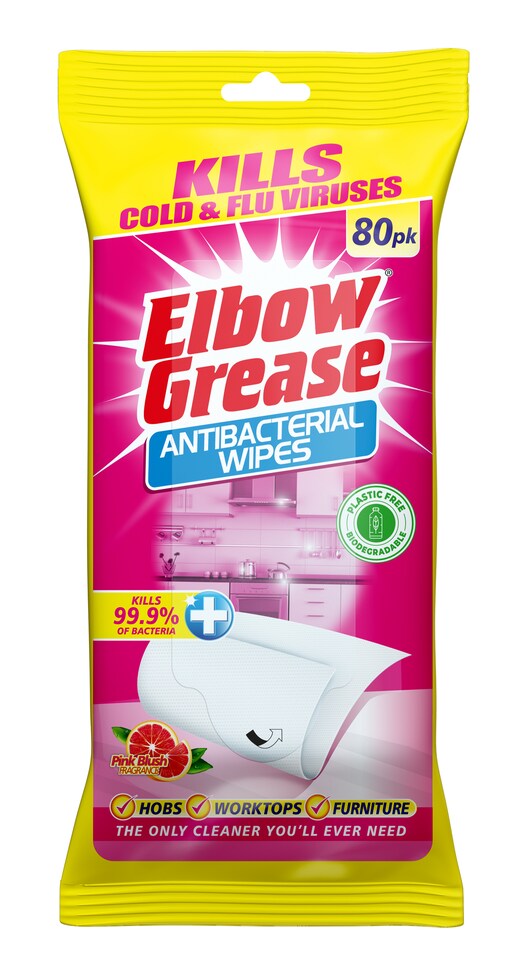 image 1 of Pack of 80 Elbow Grease Antibacterial Pink Blush Surface Wipes