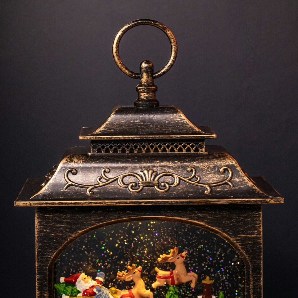 image 1 of 28cm Bronze Light up Christmas Santa Water Spinner with Warm White LEDs and Timer Function