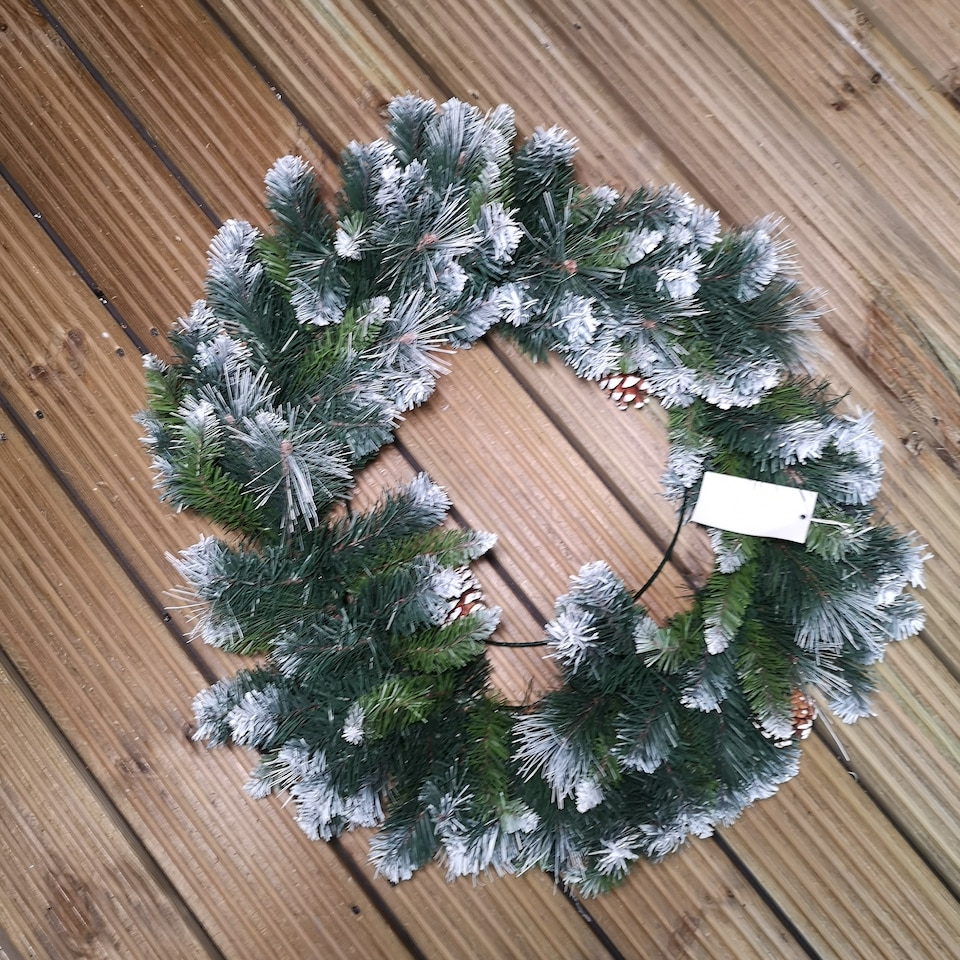 image 1 of 60cm Frosted Glacier Snow Tipped Christmas Wreath with Pine Cones