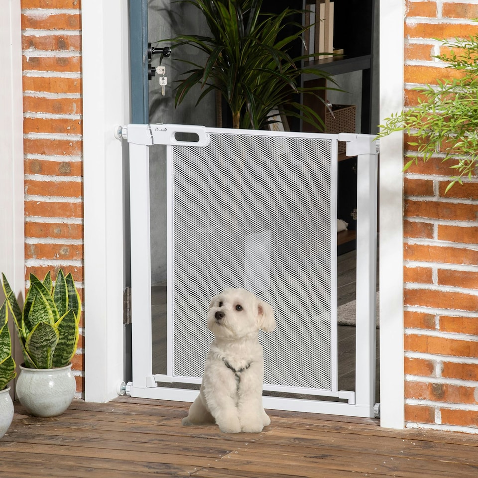 image 1 of PawHut Pressure Fit Safety Gate for Stairs w/ Auto Close 75-82 cm - White
