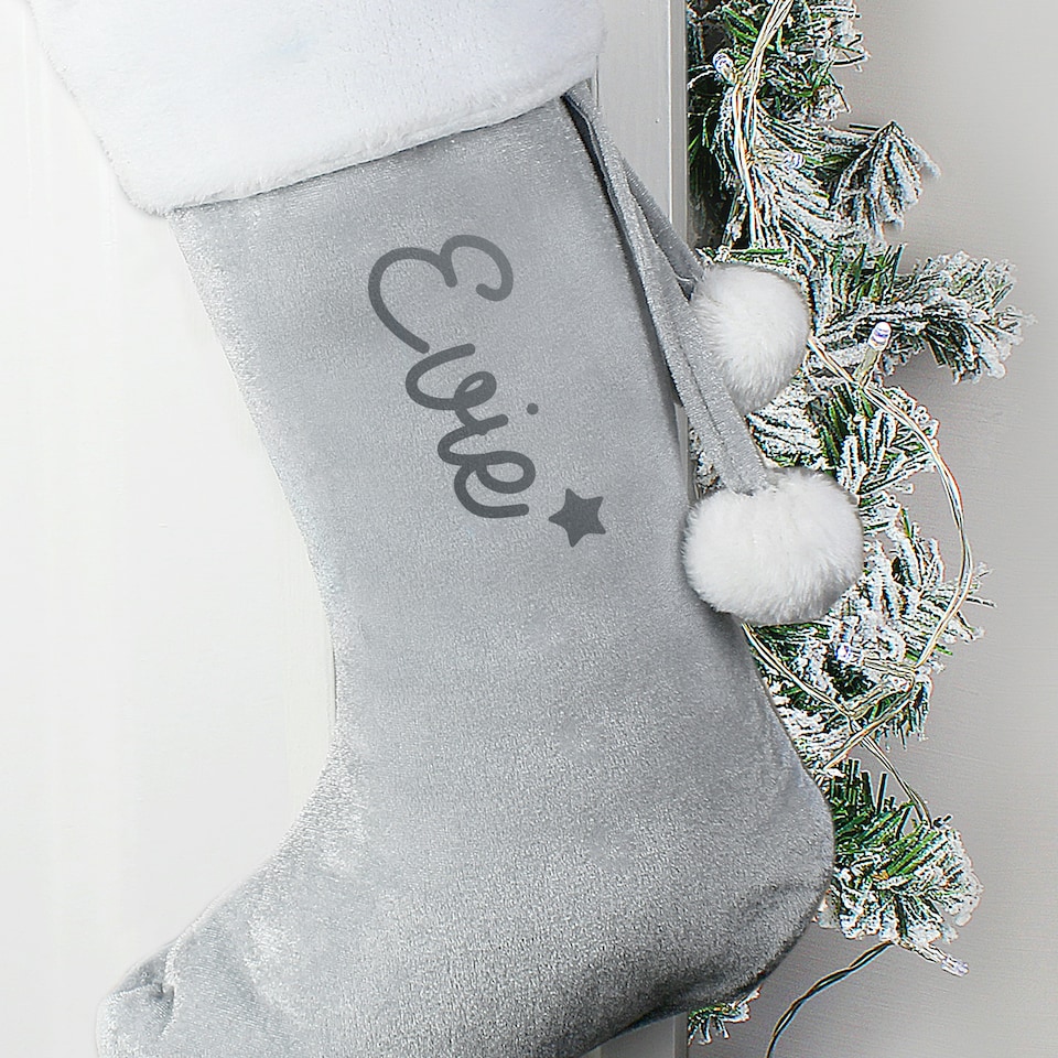 image 1 of Personalised Name Only Silver Grey Stocking