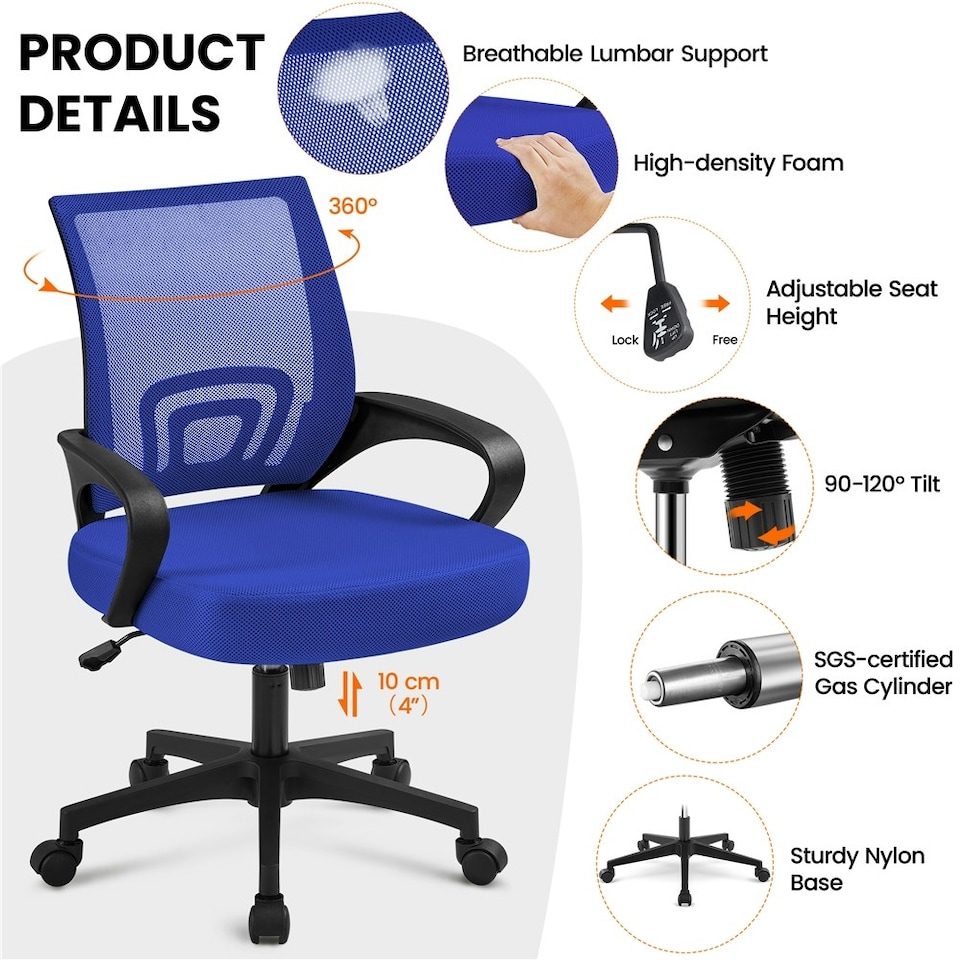 image 1 of Yaheetech Ergonomic Mesh Office Chair Mid-Back Height
