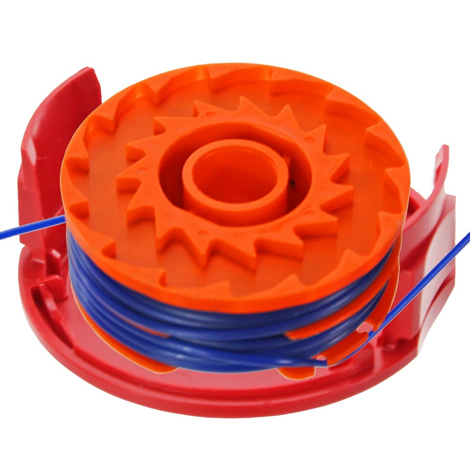 image 1 of SPARES2GO Dual Strimmer Line Spool + Cover Cap Kit compatible with McGregor 350w MET3525 Trimmer