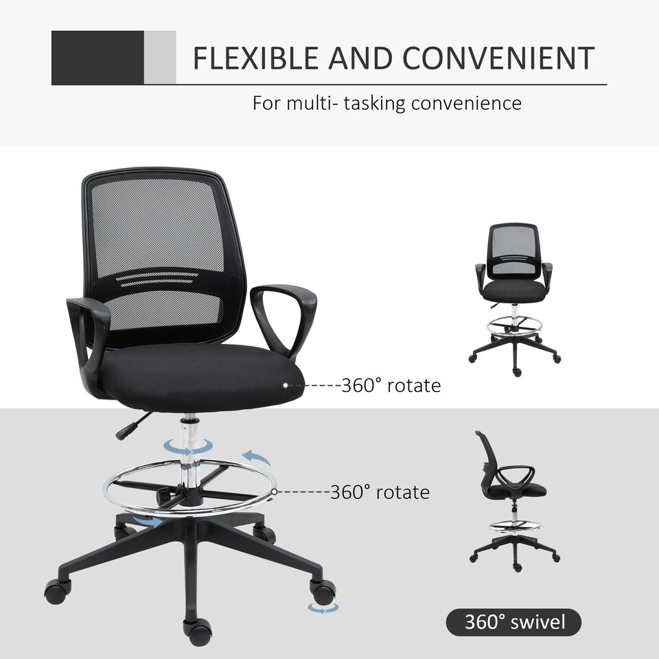 image 1 of Vinsetto Draughtsman Chair Tall Office Chair with Adjustable Height