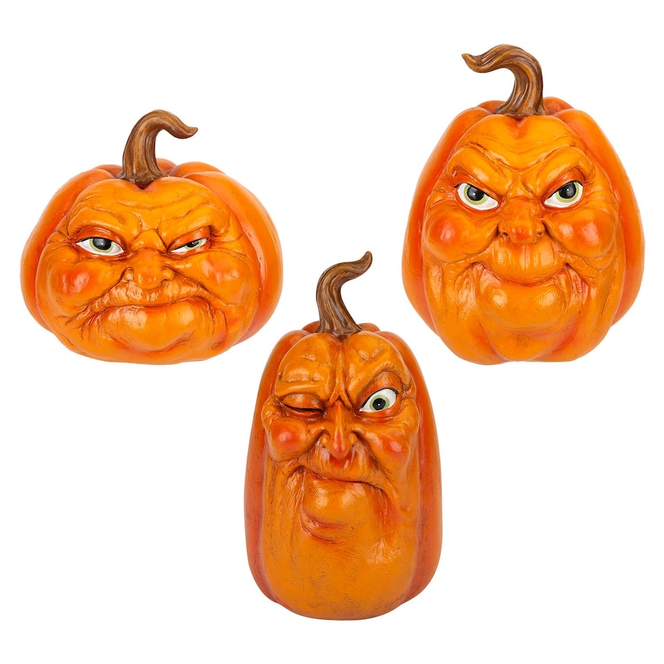 image 1 of vfm-estore Halloween Grumpkins Decorations Grumpy Pumpkins 3-Pack