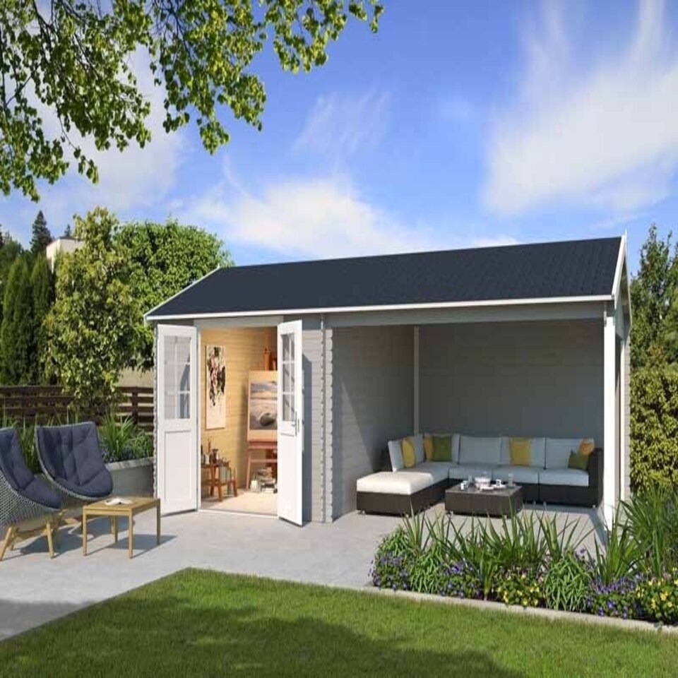 image 1 of EL Paso-Log Cabin, Wooden Garden Room, Timber Summerhouse, Home Office - L701 x W417.1 x H273.6 cm Brown