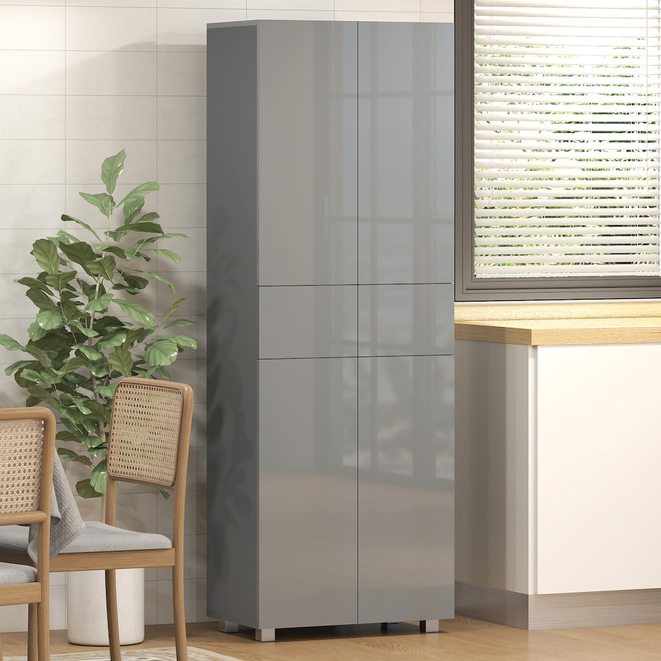 image 1 of HOMCOM Kitchen Cupboard Storage Cabinet Push Open Doors and Drawers, Grey