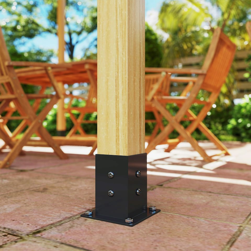 image 1 of Outsunny Pergola Kit with 3-Way Corner Brackets & Post Base for 92mm Lumber
