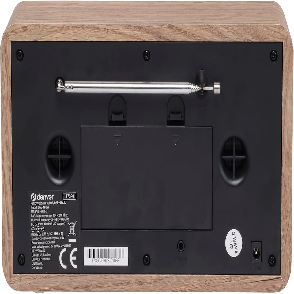 image 1 of Vintage Style Stereo DAB/DAB+ & FM Radio – Grey Wood Cabinet, Bluetooth, Clock Radio Alarm, AUX IN for Smart Phone/Tablet / MP3 Player – Mains or Battery