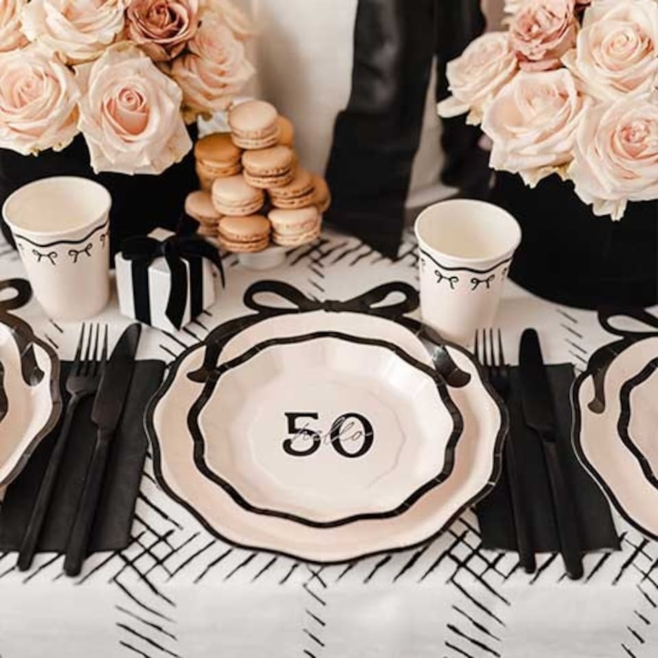 image 1 of Hello 50 Elegant Milestone Birthday Round Paper Plates 18cm - Pack of 6 Multi