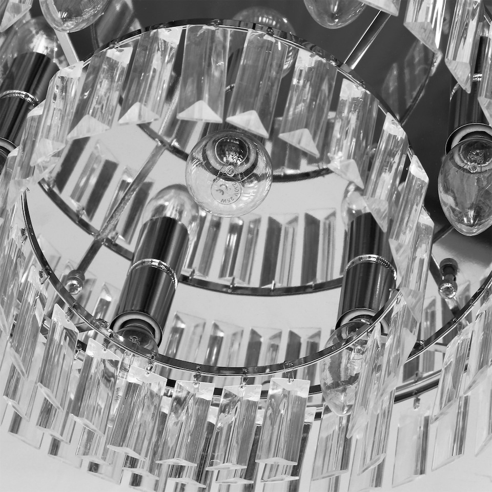 image 1 of HOMCOM Modern Crystallite Ceiling Light, Chandeliers, Pendant Lamp w 7 Lights, E14 Fittings for Living Room, Bedroom, Silver