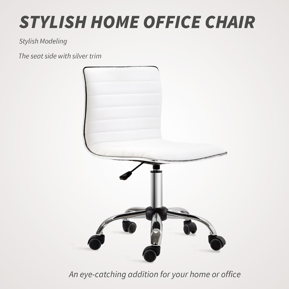 image 1 of HOMCOM Armless Mid-Back Adjustable Office Chair with 360 Swivel White