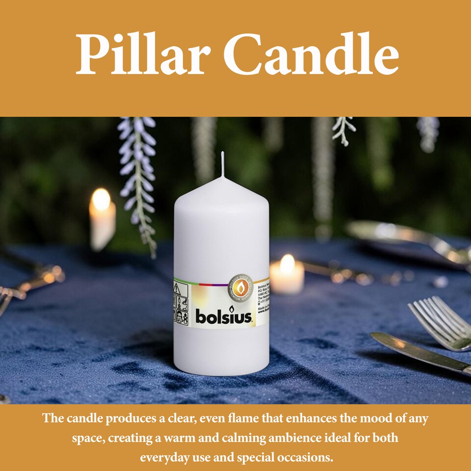 image 1 of Bolsius White Pillar Candle 13cm Decorative Unscented Home Decor Ambient Candle