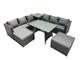 image 1 of Fimous Outdoor Corner Sofa Dining Table Set Garden Rattan Furniture Set 8 Seater with Side Table 2 Big Stools Dark Grey