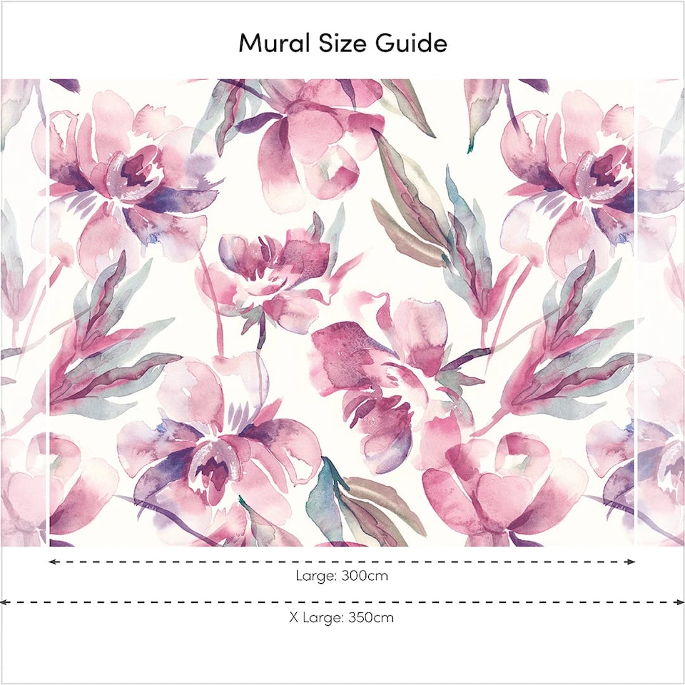 image 1 of In Bloom Full Wall Mural in Watercolour Pinks | Pink | Watercolour Pinks | Large (300cm x 240cm), Extra Large (350cm x 240cm)