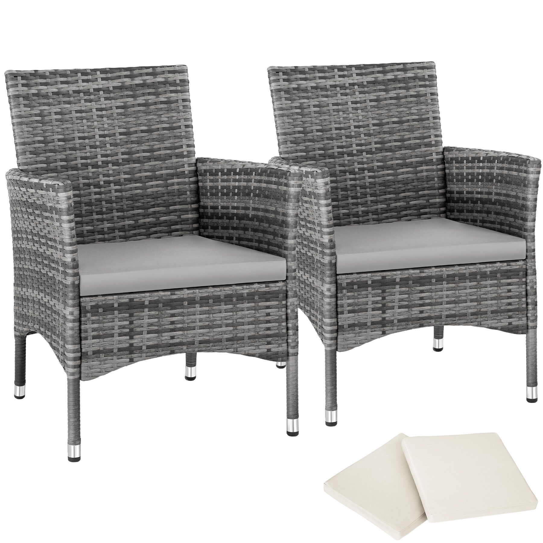 Garden Chair Nantes Set of 2 - weather and UV-resistant, 2 sets of cushion covers | Grey | grey/light grey | 2
