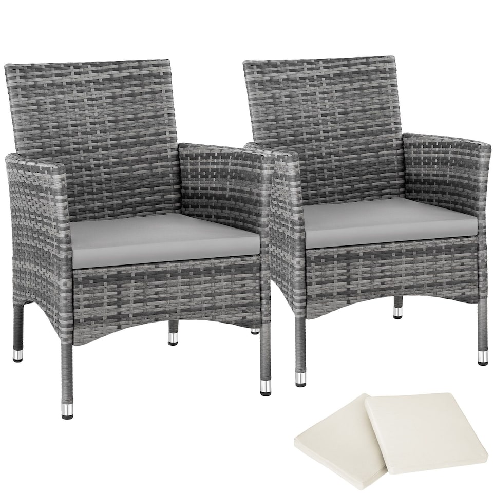 image 1 of Garden Chair Nantes Set of 2 - weather and UV-resistant, 2 sets of cushion covers | Grey | grey/light grey | 2