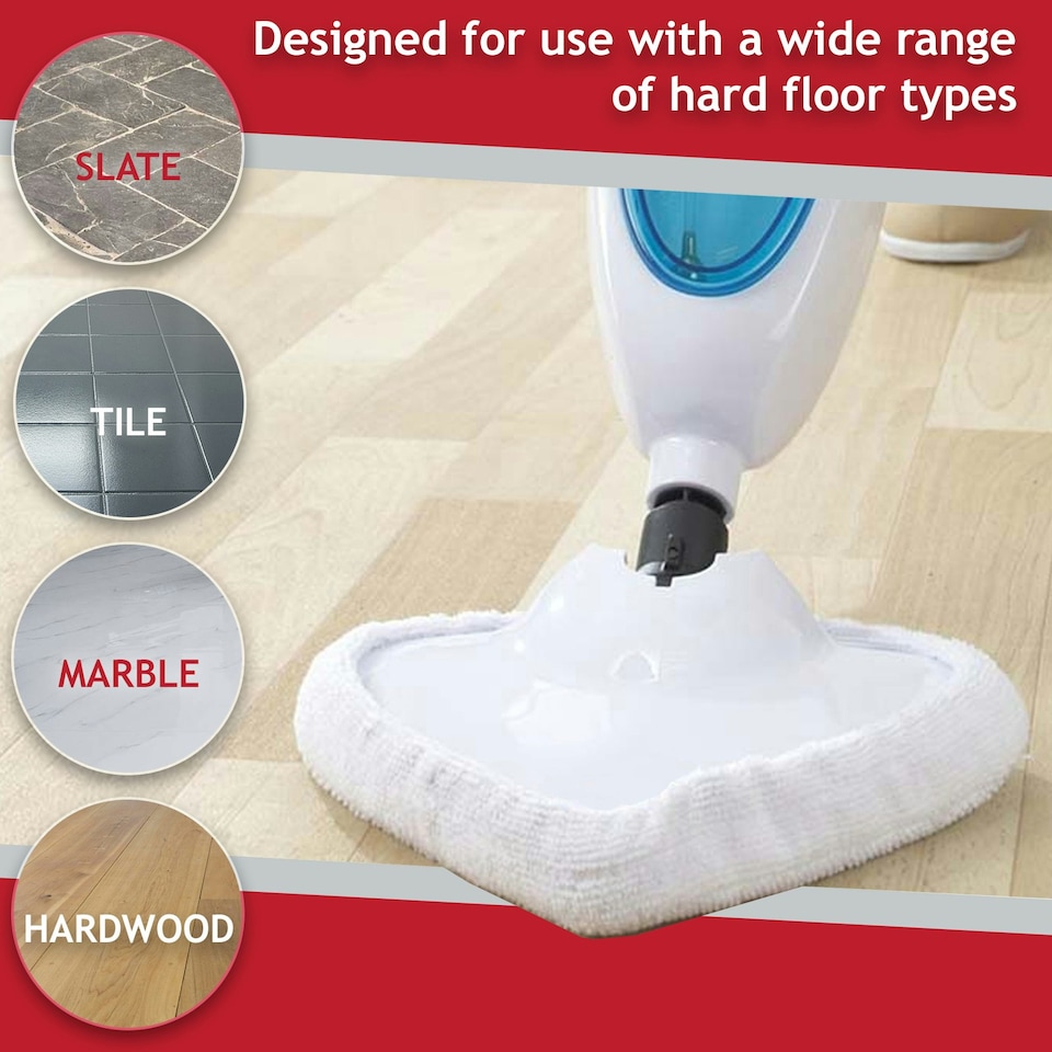 image 1 of SPARES2GO Microfibre Cloth Cover Pads compatible with Pifco 6-in-1 10-in-1 12-in-1 PS001 Steam Cleaner Mop (Pack of 2)