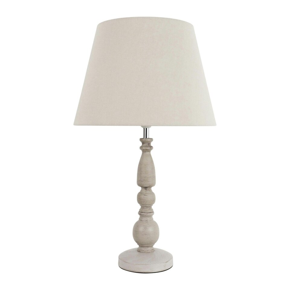 image 1 of Grey Wash Wood Effect 59cm Table Lamp with And Grey Cotton Shade Grey | Grey
