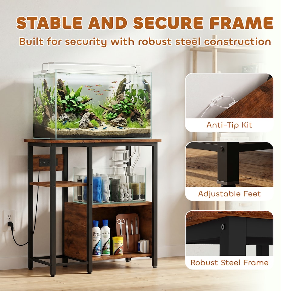 image 1 of PawHut Fish Tank Stand with Power Outlets 20-29 Gallon