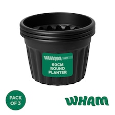 Wham Vista 3 x 60cm Round Plastic Garden Planters | Black | Slate/Black