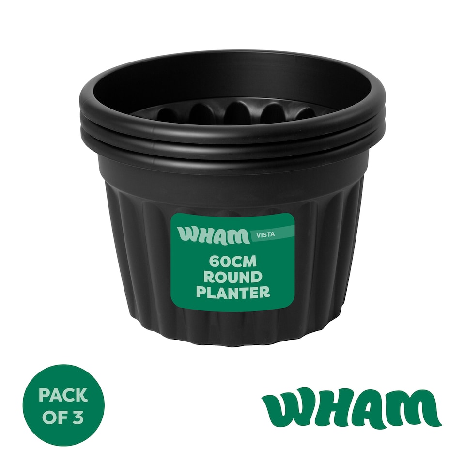 image 1 of Wham Vista 3 x 60cm Round Plastic Garden Planters | Black | Slate/Black