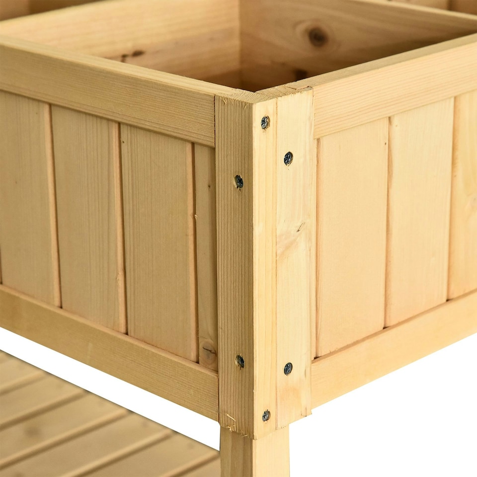 image 1 of Outsunny Wooden Herb Planter Stand 8 Cubes Bottom Shelf Raised Bed Natural