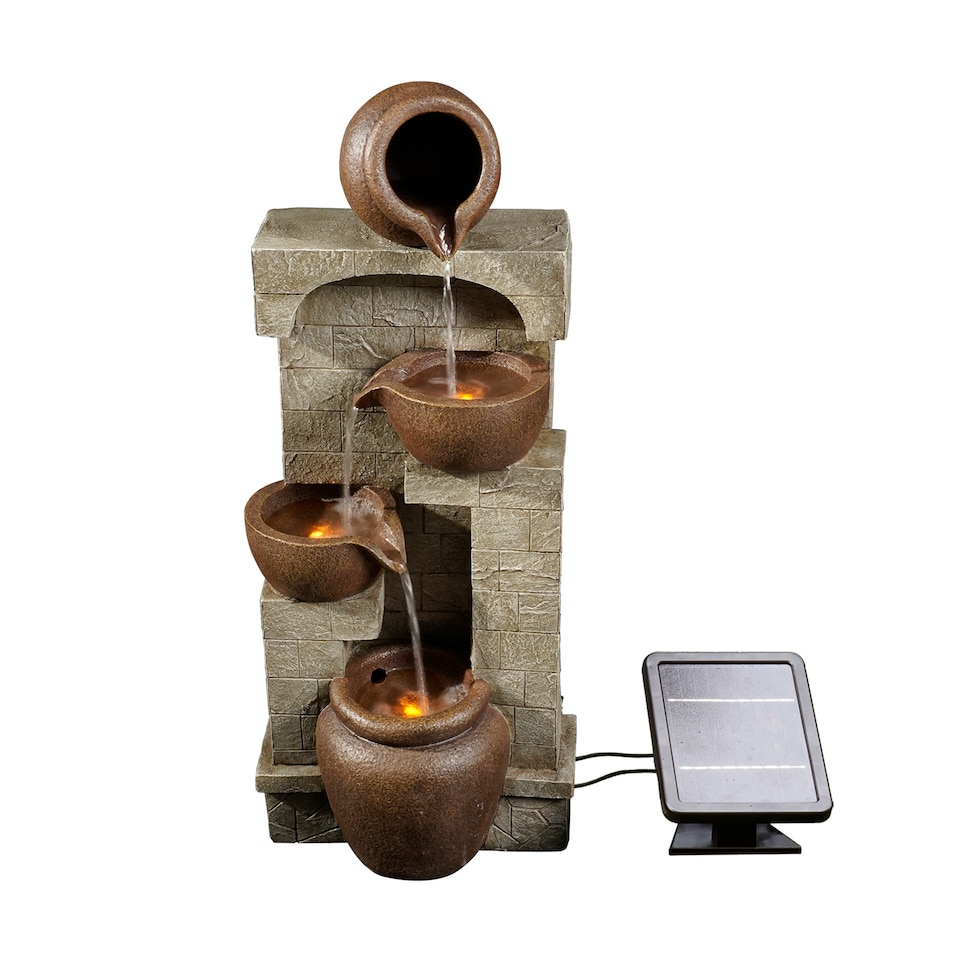 image 1 of Teamson Home Solar-Powered 4-Tier Stone-Look Water Feature Fountain with LED Lights