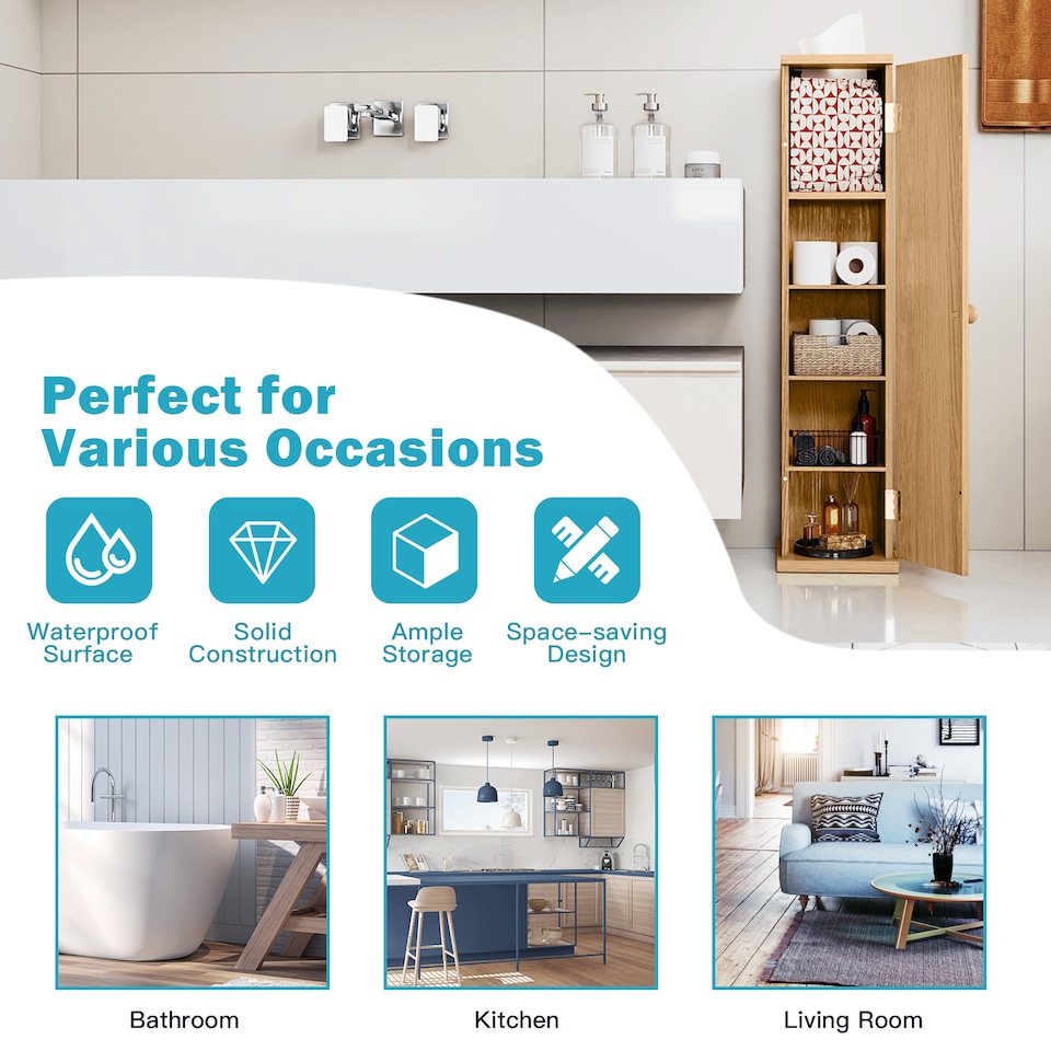 image 1 of COSTWAY Compact Toilet Tissue Storage Tower Toilet Natural