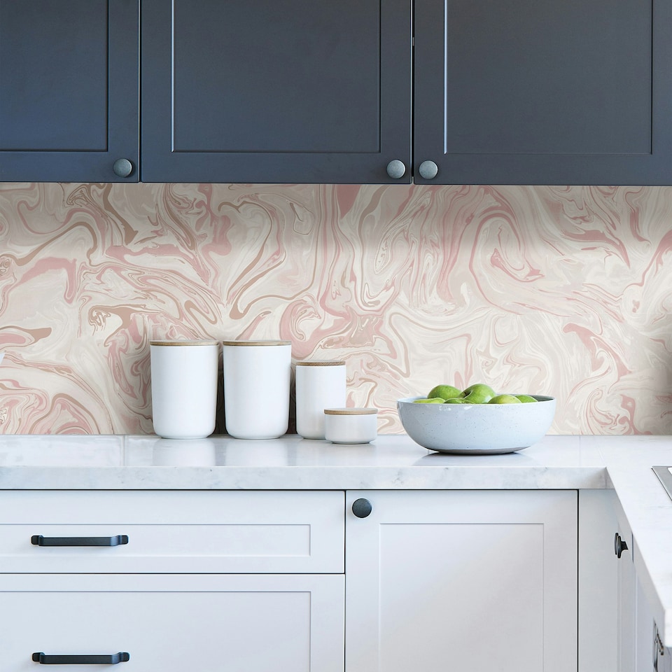 image 1 of NuWallpaper NHS4770 Marble Swirl Peel & Stick Wallpaper, Blush Multi