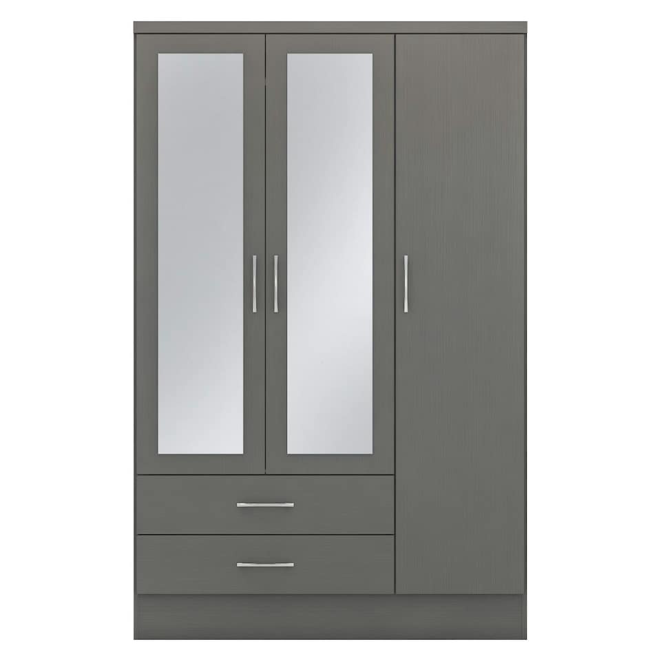 image 1 of Nevada 3 Door 2 Drawer Mirrored Wardrobe Grey | 3D Effect Grey