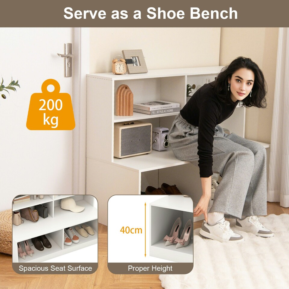image 1 of COSTWAY Entryway Shoe Cabinet 2-in-1 Storage Shoe Bench White