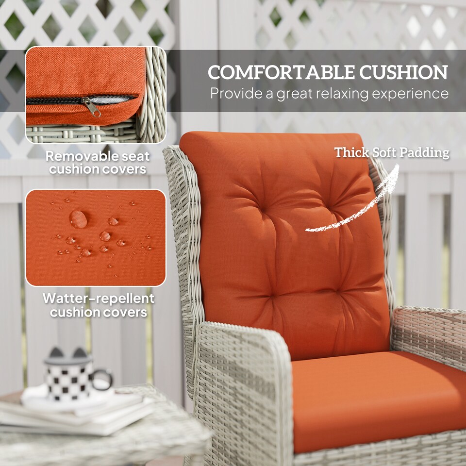 image 1 of Outsunny Recliner Rattan Garden Furniture w/ Two-tier Table, Orange | Orange | Orange | 1