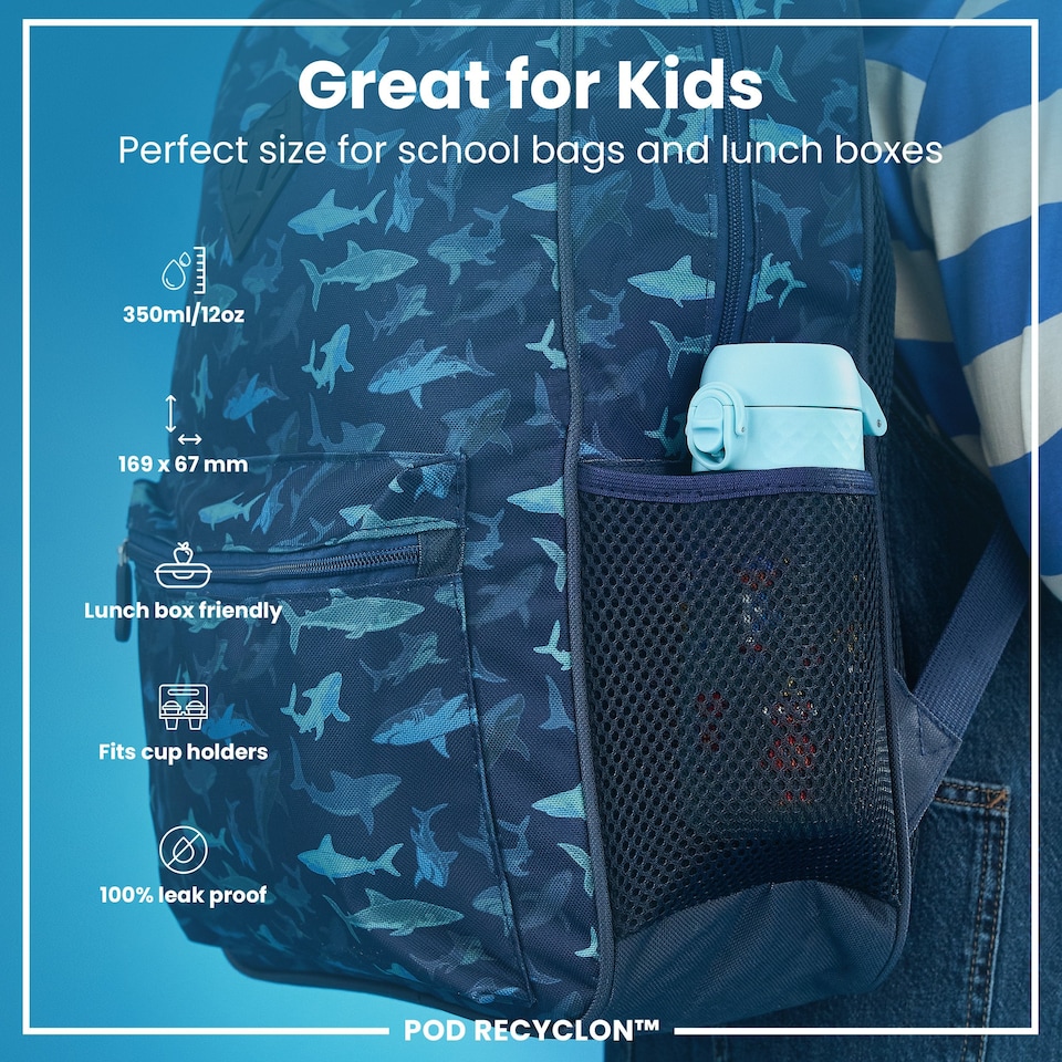 image 1 of Leak Proof Kids Water Bottle, BPA Free, 350ml (12oz) | Blue | Robots | One Size