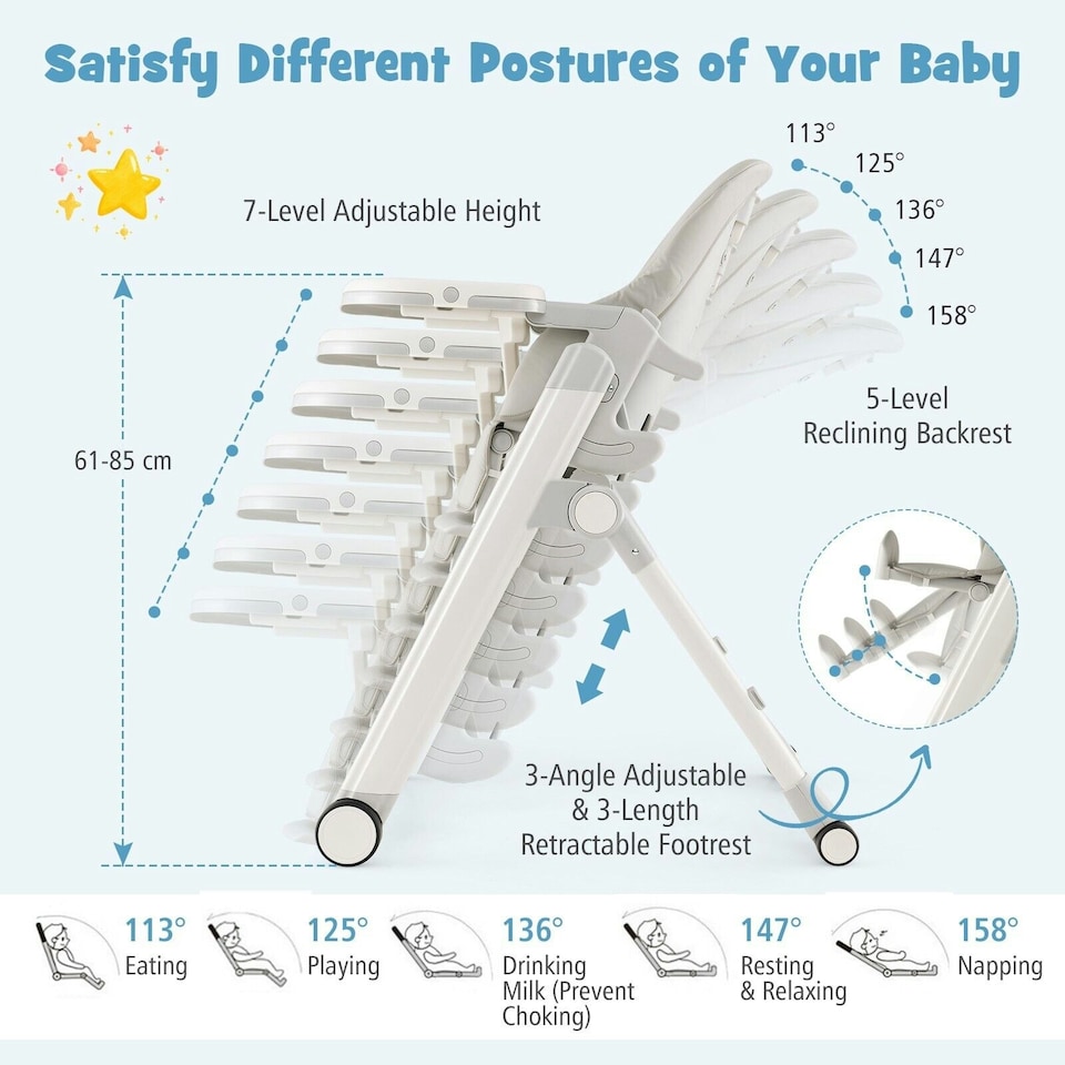 image 1 of COSTWAY Foldable Baby High Chair Convertible Chair Light Grey