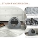 image 2 of Wicker Cat Basket W/ Mat Handle Kitten Pussy Enclosed Bed Portable - Grey