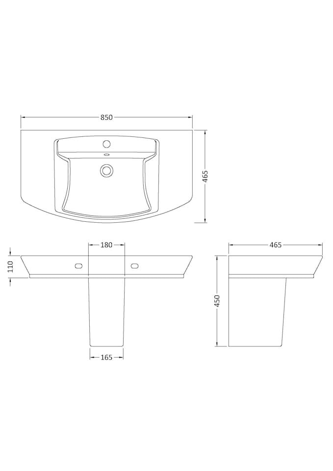 image 1 of Spirit Square Ceramic Basin and Semi Pedestal Balterley 850mm | White | White | 465 x 850 x 450mm