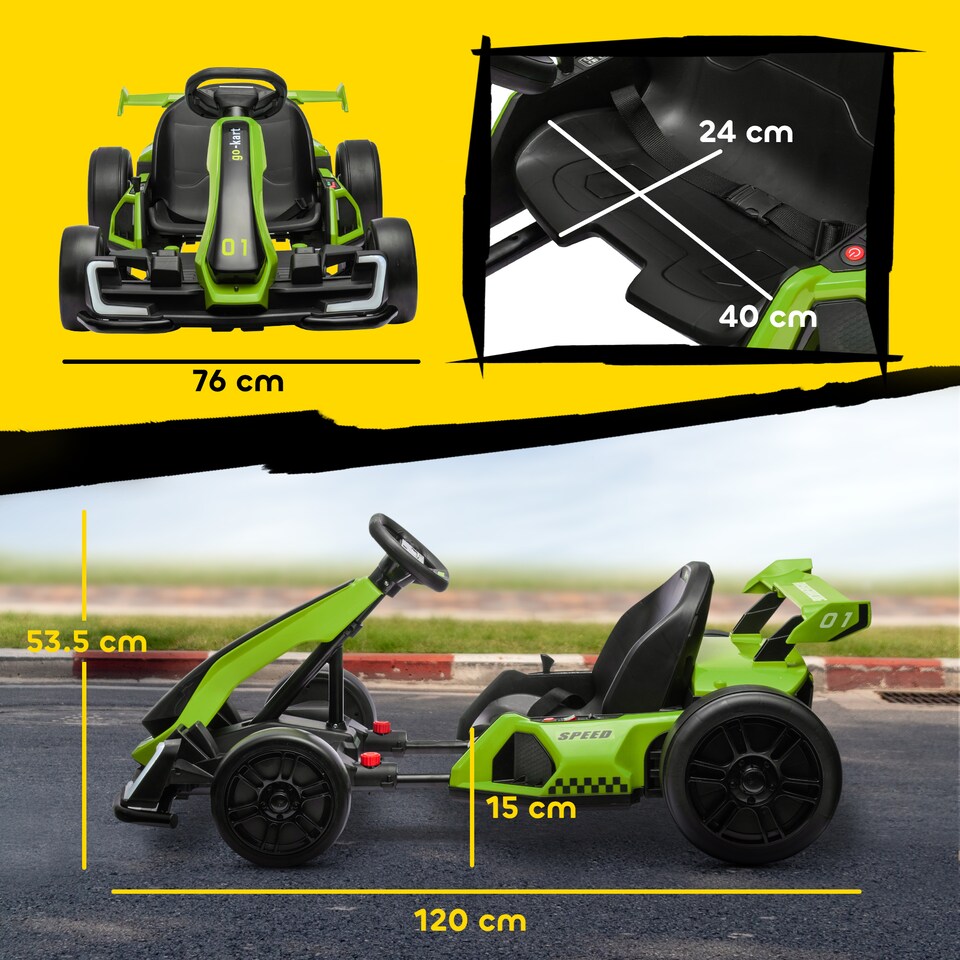 image 1 of HOMCOM 24V Electric Ride On Go Kart for Kids with Adjustable Seat, Green