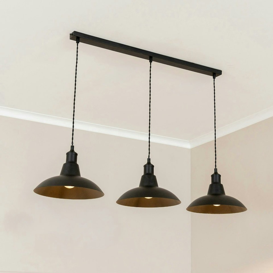 image 1 of ValueLights Civic Matte Black 3 Drop Diner Bar Matte Black Ceiling Pendant Light with Bulbs Black