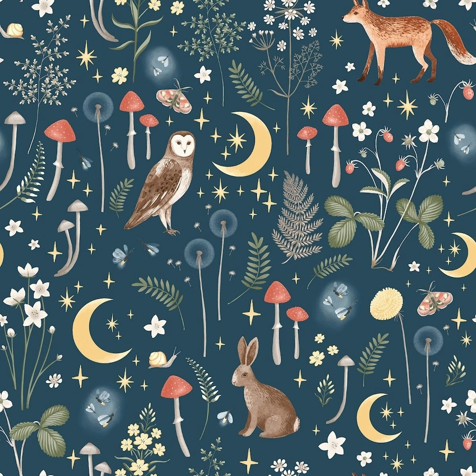 image 1 of Muriva Catherine Lansfield Enchanted Twilight Wallpaper - Navy - 10m x 0.5m Blue