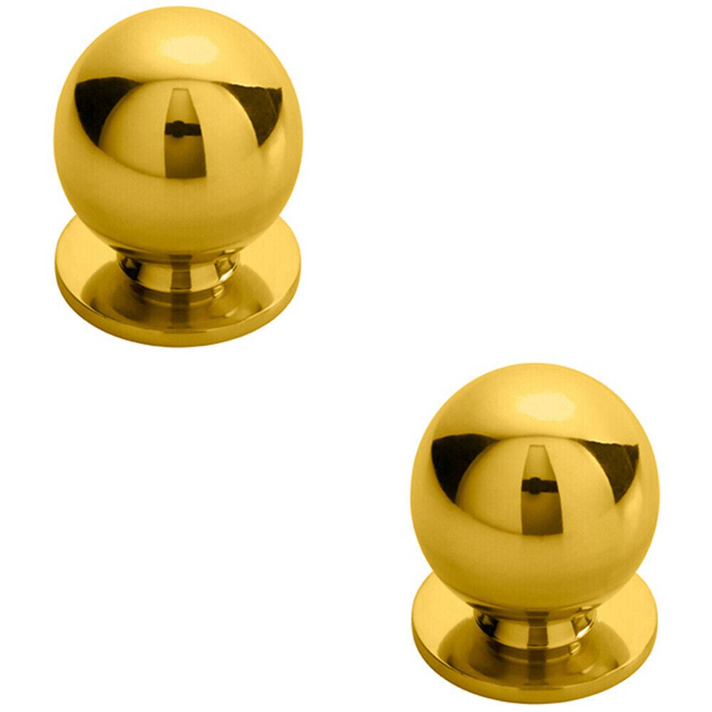 Loops 2x Solid Ball Cupboard Door Knob 30mm Diameter Polished Brass Cabinet Handle in Metallics
