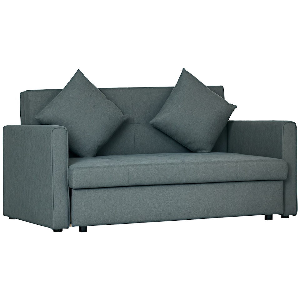 image 1 of HOMCOM 2 Seater Sofa Bed Convertible Bed Settee w/ 2 Cushions Storage Dark Grey