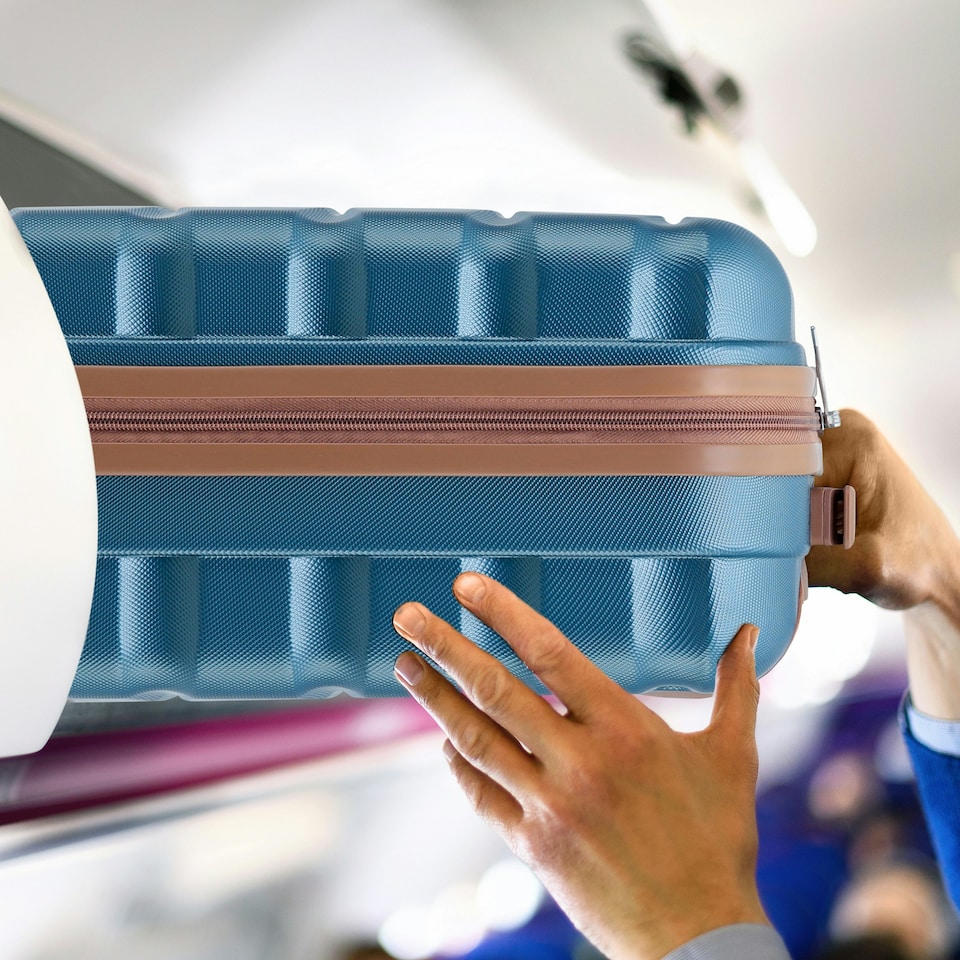 image 1 of 55x40x20cm Ryanair (Priority) TUI, Carry on Cabin Suitcase Hard Shell Approved for 60+ Airlines Blue | Blue/Tan | Cabin Bag