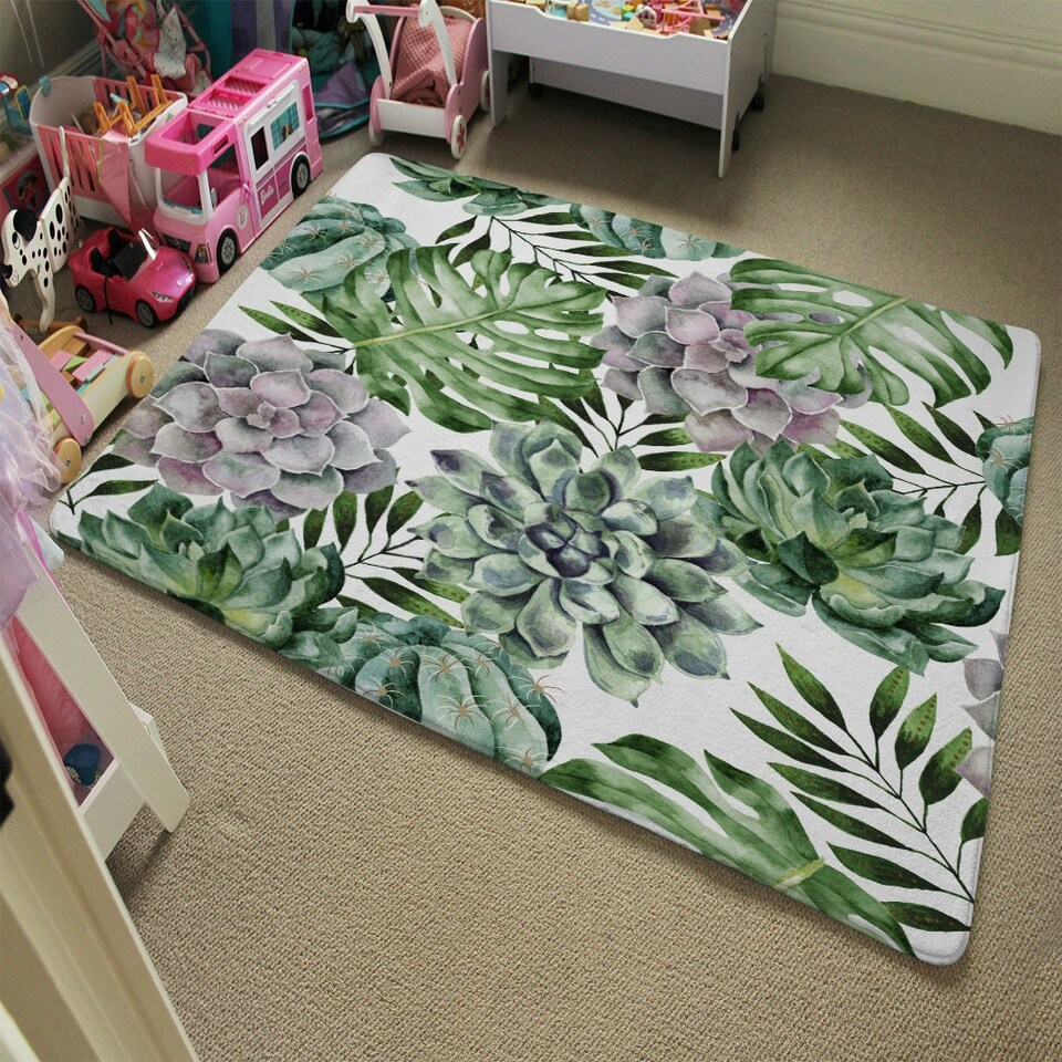 image 1 of Watercolour Botanical Leaves (Rug) Green | Medium: 80x150cm