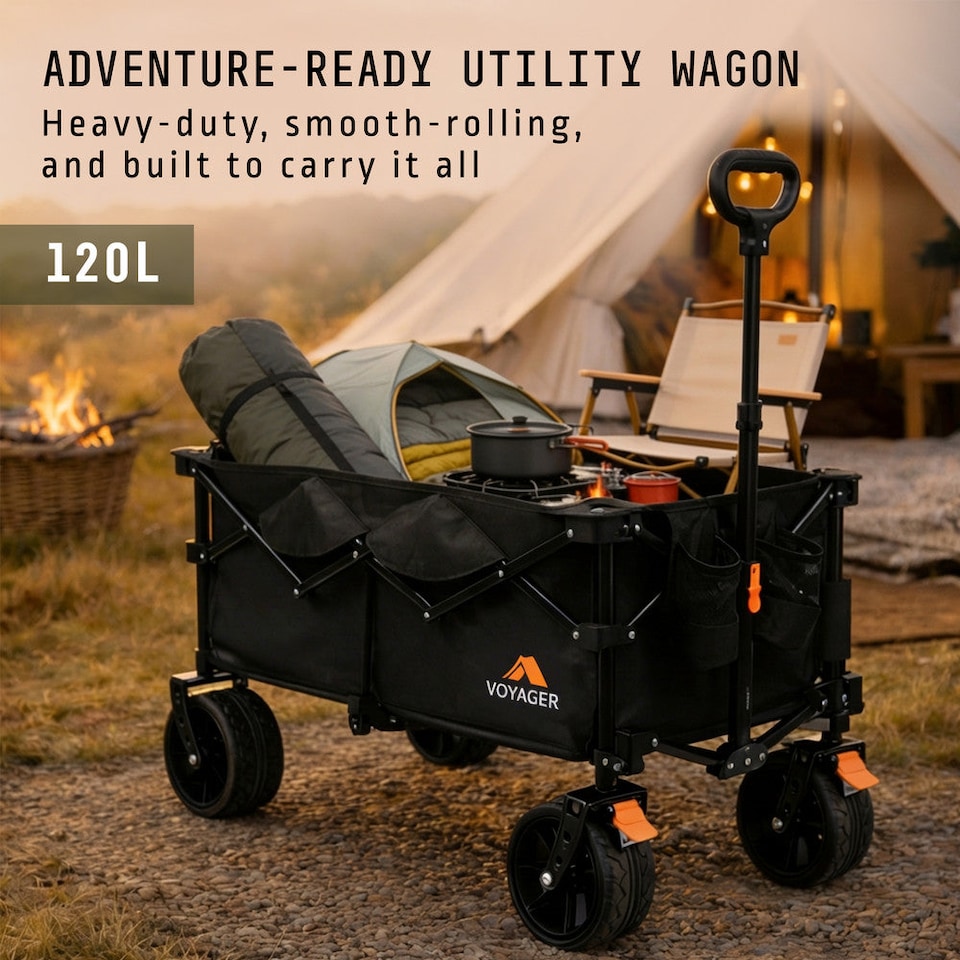 image 1 of Voyager Heavy Duty Folding Camping Wagon with All Terrain Wheels