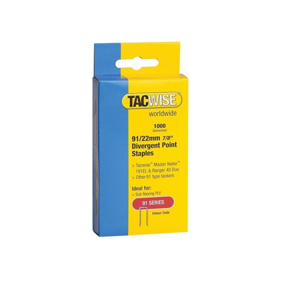 Tacwise 91 Series Divergent Point Staples - Multi Colour - 22mm