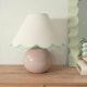 image 3 of ValueLights Bosco Natural Stone Globe Ceramic Table Lamp with Linen Green Trim Scallop Lamp Shade