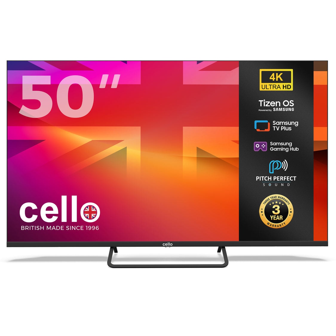 Cello 5025- Tizen Samsung OS 4K UHD TV with Frameless Bezel