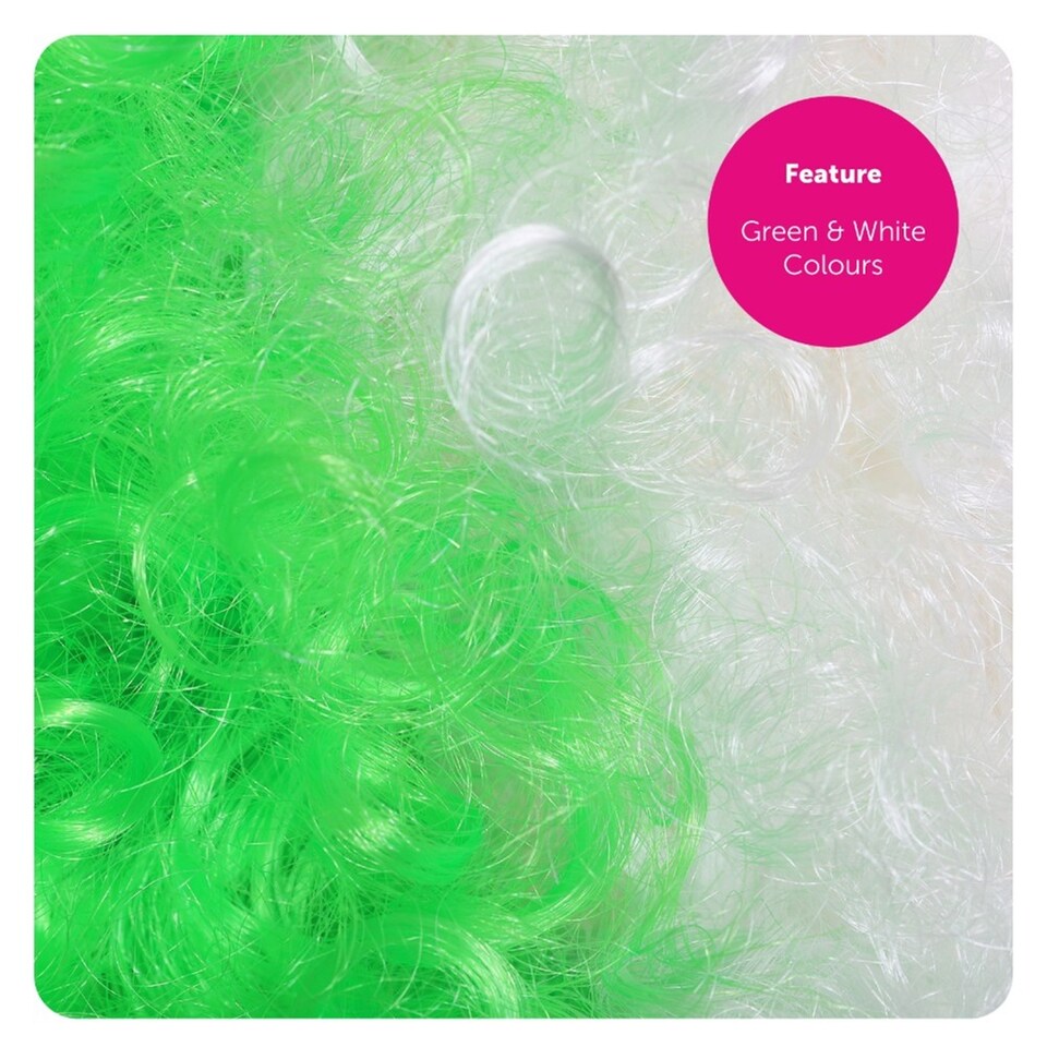image 1 of Supporters Green and White Curly Wig | Green | 6