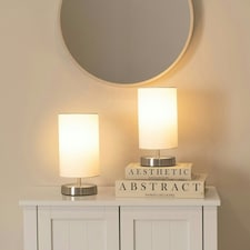 ValueLights Satin Touch Dimmer Bedside Table Lamp With White Cylinder Light Shade White